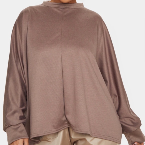 PrettyLittleThing Mocha High Neck Top Size Large - Picture 3 of 7
